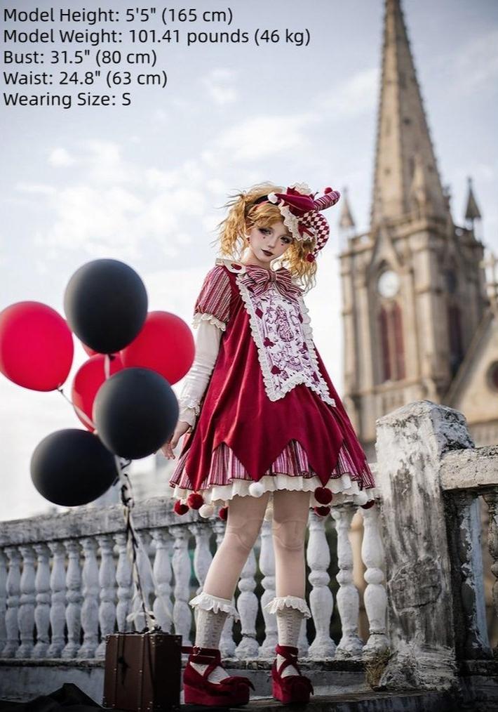 Puppet Mask - Clown Inspired Gothic Lolita OP Dress, Loose Fit 44409:807307