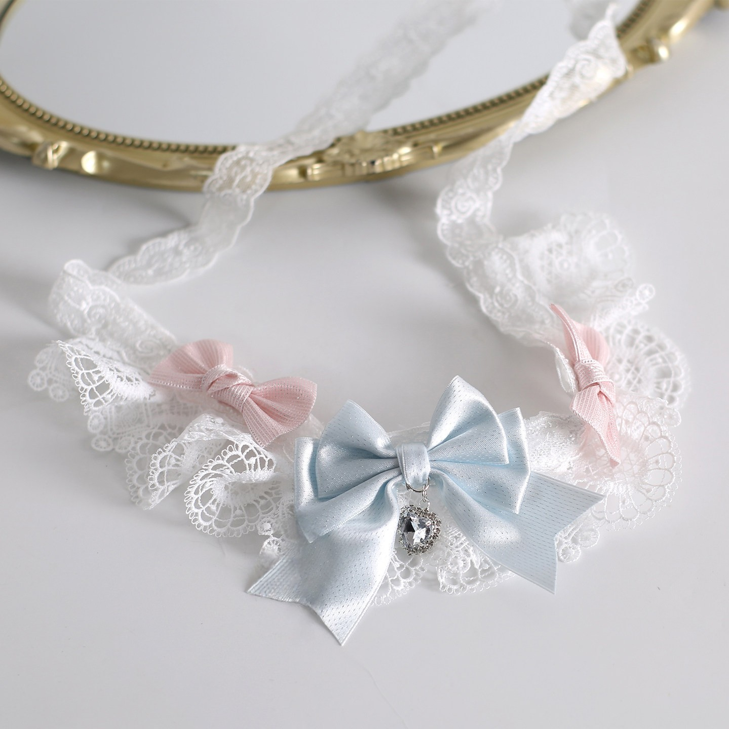 Lolita Headdress, Bunny Ear KC, Embroidered Lace Necklace