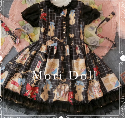 Mori Doll~Artist~Sweet Bow Pattern Print OP Multicolors S black OP+ a side clip 