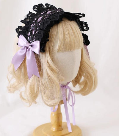 Xiaogui~Gothic Lolita Headband Cat Ear Hairpin Light purple with black lace hairband  
