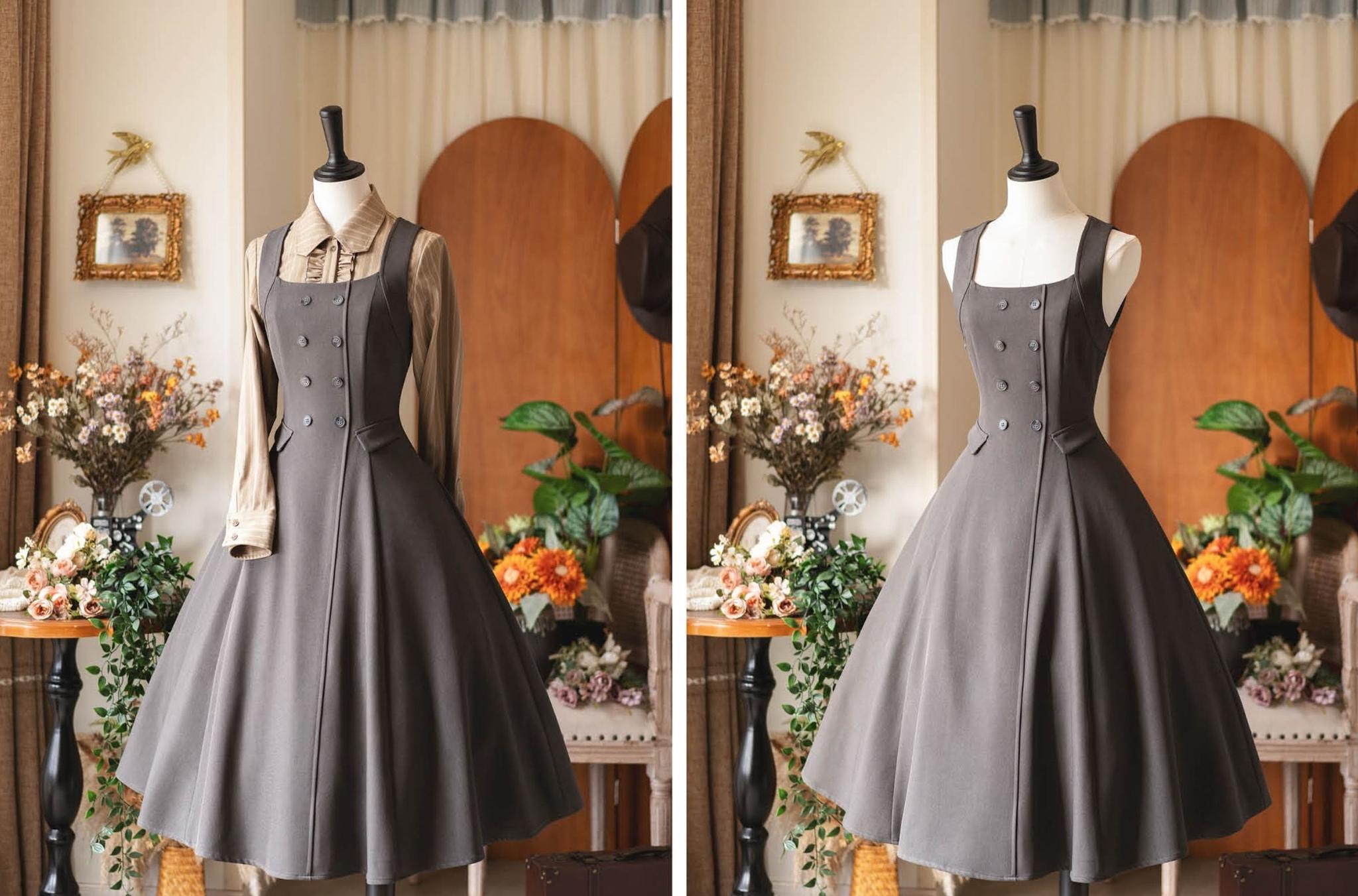 Forest Wardrobe - Foggy Forest - Elegant Lolita A-line JSK Dress, Side Pockets 44271:801685