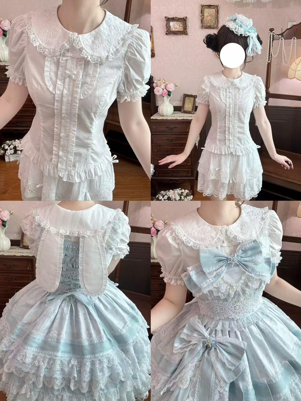 Bunny Bear Cream - Cotton Sweet Lolita Blouse, Peter-pan Collar with Ear (L M S XL) 45832:864442