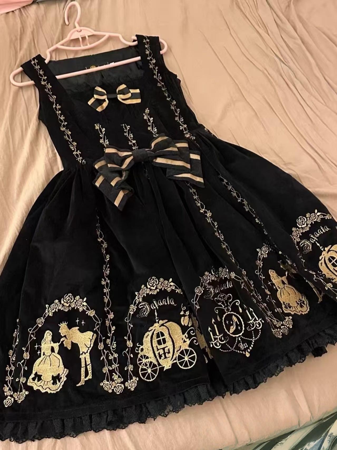 Cinderella - Velvet Classic Lolita JSK Dress, Princess Embroidery (L M S XL) 44649:817446