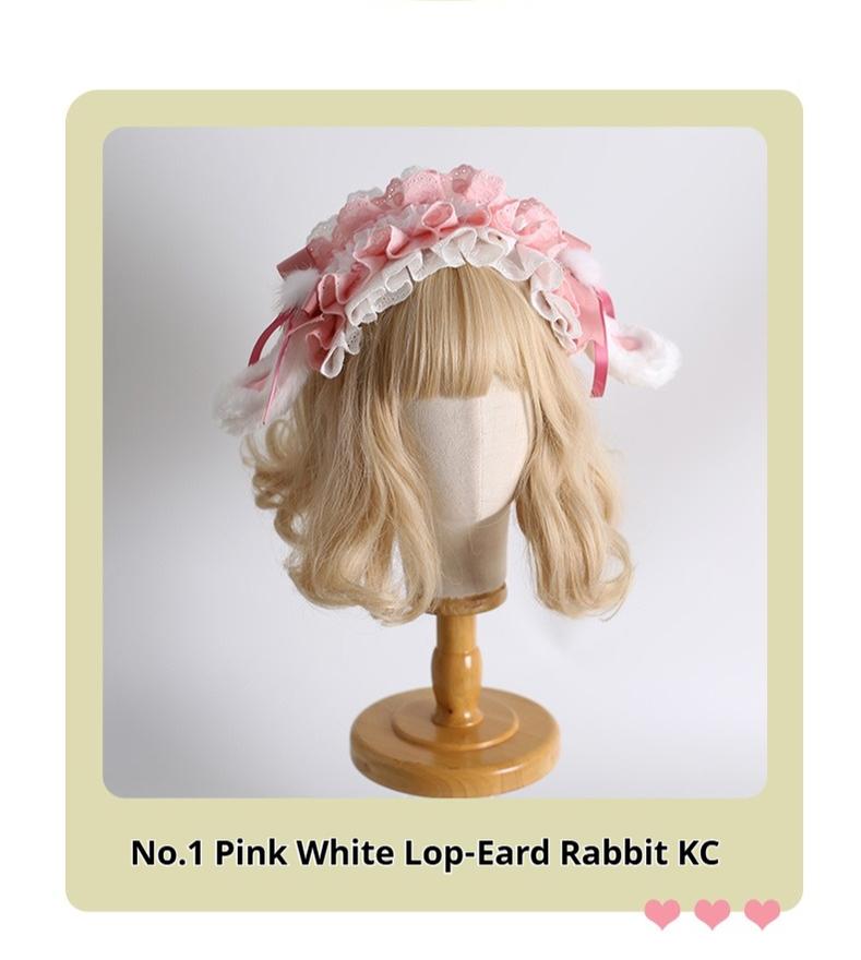 Xiaogui - Sweet Lolita Headdress Pink White Top Hat and Hairband