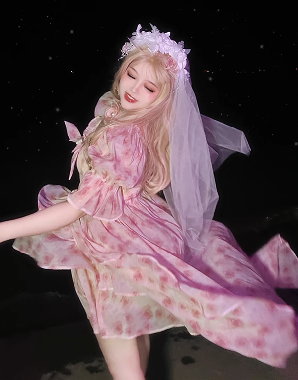 Yingtang - Berlin Rose - Plus Size Lolita Dress Puffy Trailing Floral Print