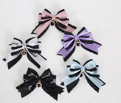 Xiaogui~Sweet Lolita Ribbon Bow Hair Clips letters black and white fish mouth clip  