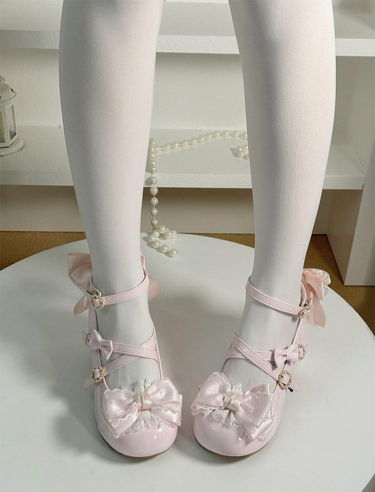 Cloud Satin Dream - Sweet Lolita Shoes, Ribbon Bows & Round Toe