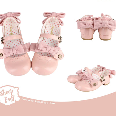 Sheep Puff~Bear Room~Sweet Lolita Shoes Double Bow Round Toe Flat Shoes pink 34 