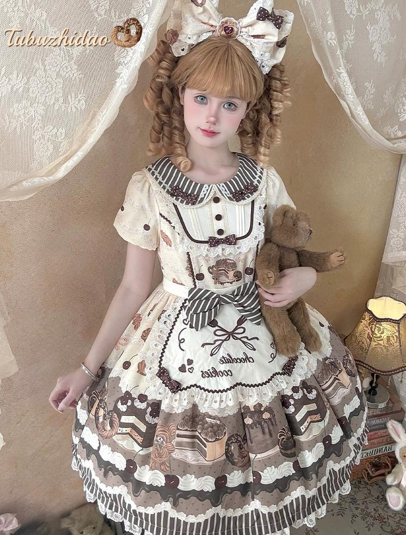Cocoa Baker - Old School Lolita Dessert Printed OP & JSK Dress with Embroidery 45486:851040