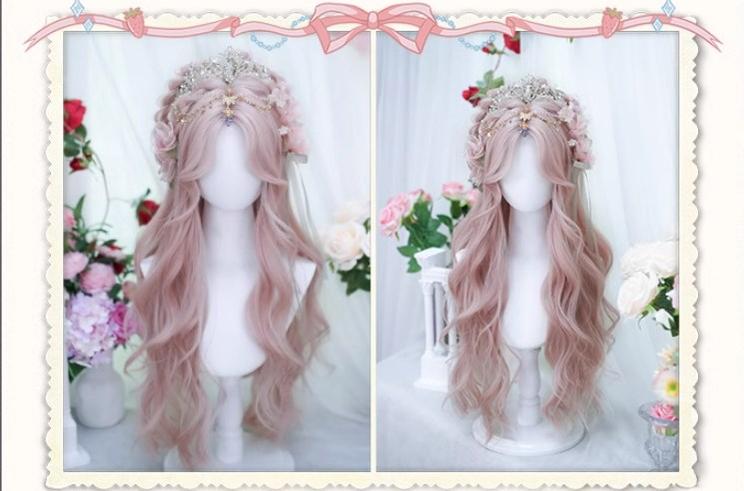Dalao Home~Di~Daily Pink Lolita Wig Long Curly Hair Figure-eight Bangs   