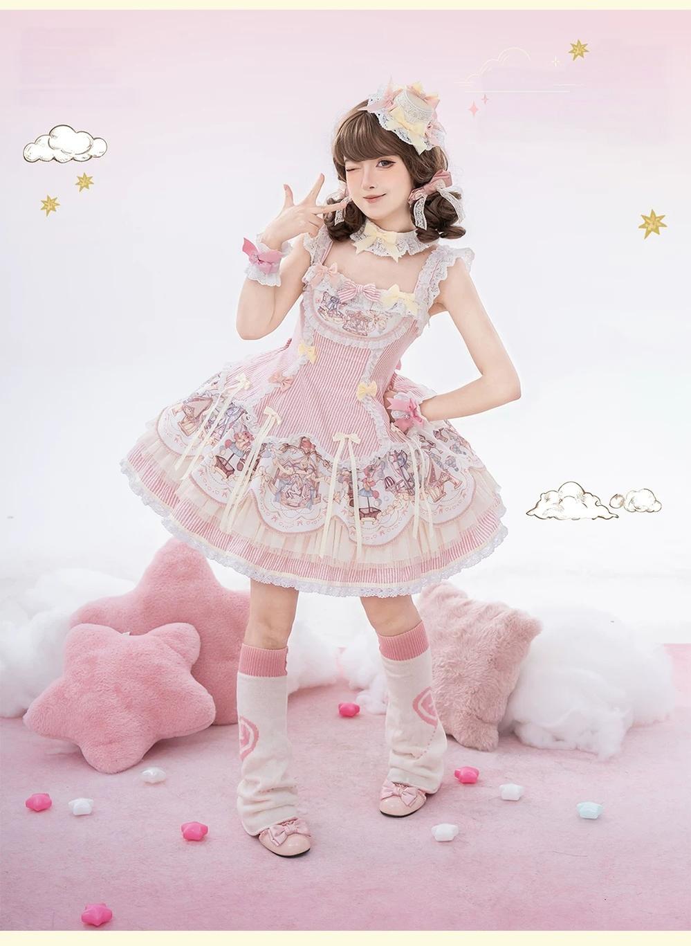 Sunset Ferris Wheel - Sweet Lolita JSK Dress Set, Amusement Park Print 46036:873095