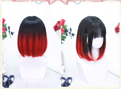 Dalao Home~Four~Black and Red Gradient Student Short Lolita Wig   