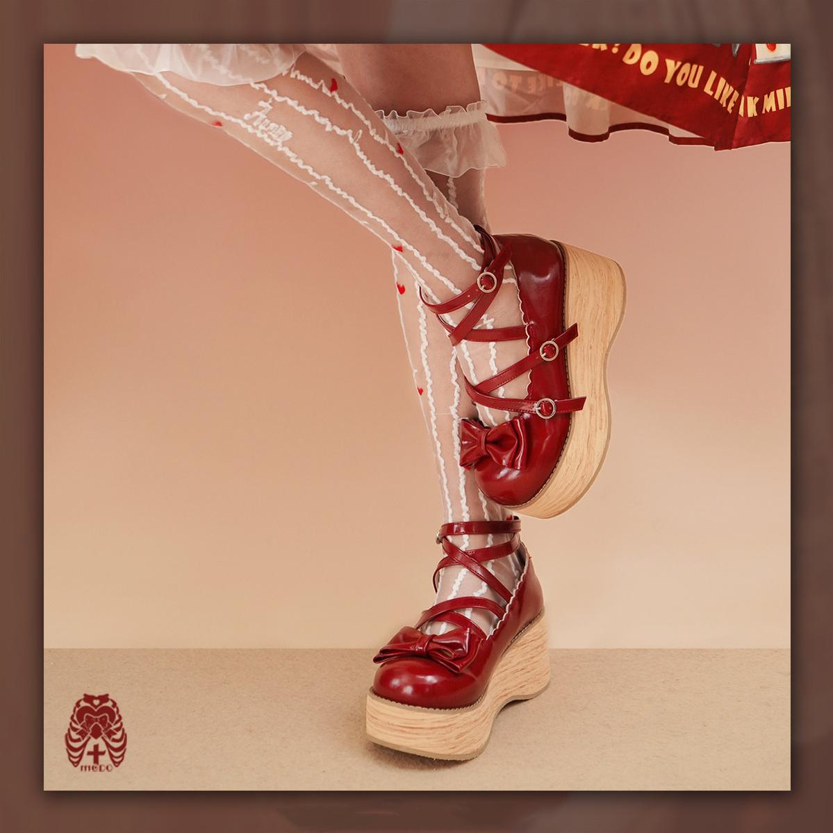 MODO - Sweet Lolita Round-Toe Platform Shoes 34 Wine red-high heel