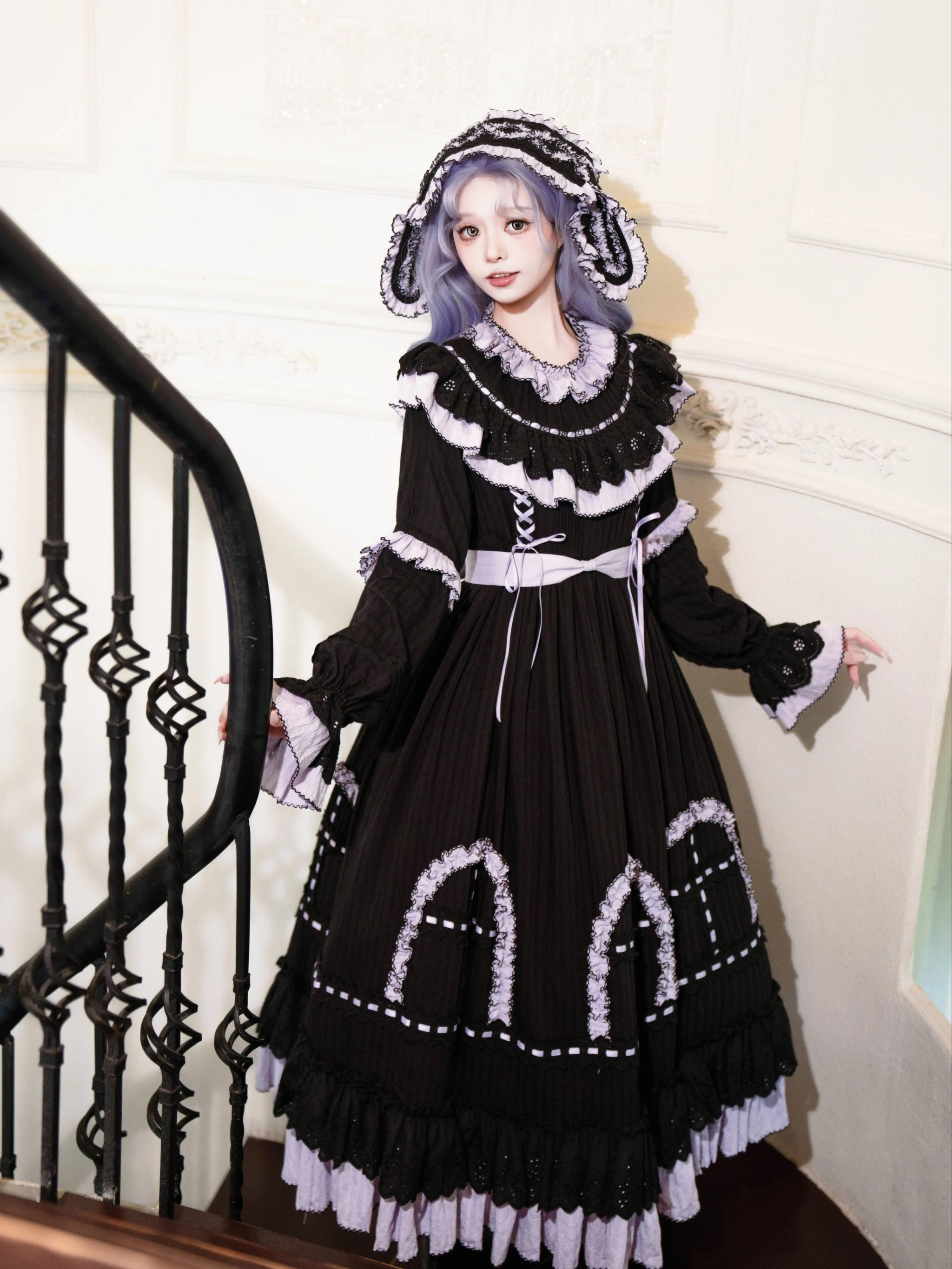 Sanshanjiu - Witch Lilith - Ruffled Collar Gothic Lolita OP, Witch Hat 44278:801990