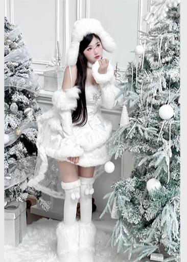 (BFM)Diamond Honey~Snow Country Elf~Elegant Lolita Dress Set with Plush Sparkling Diamonds   