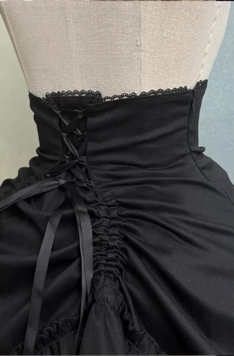 Black Gothic Lolita High Waist Skirt, Drawstring Lift-up Back Hem 46013:872353
