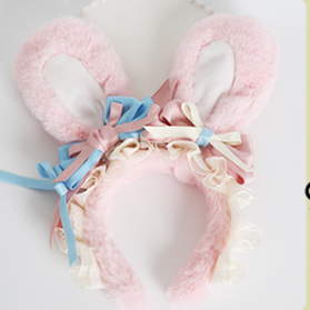 Xiaogui~Lolita Cute Bow Rabbit Ears Toy Hair Clip size 8 pink and blue plush rabbit ear hairband  