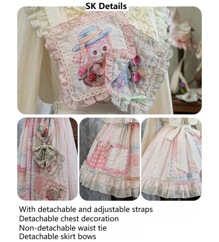 Mewroco~Country Patchwork~Sweet Lolita Dress Set Print OP SK Shirt and Camisole 41848:718982