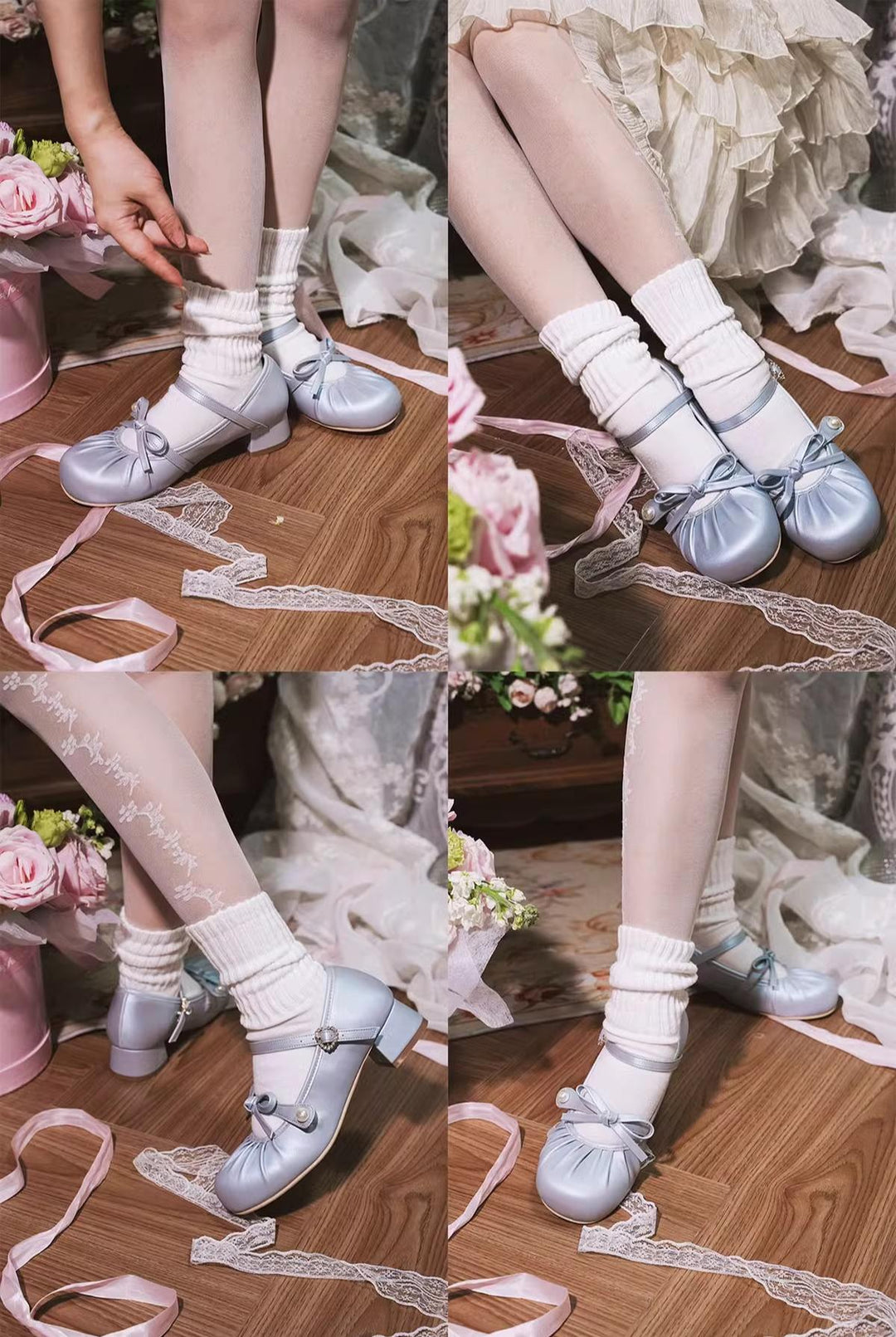 MODO~Glimmer Ballet~Elegant Lolita Shoes Low Chunky Ballet Round-toe Heels