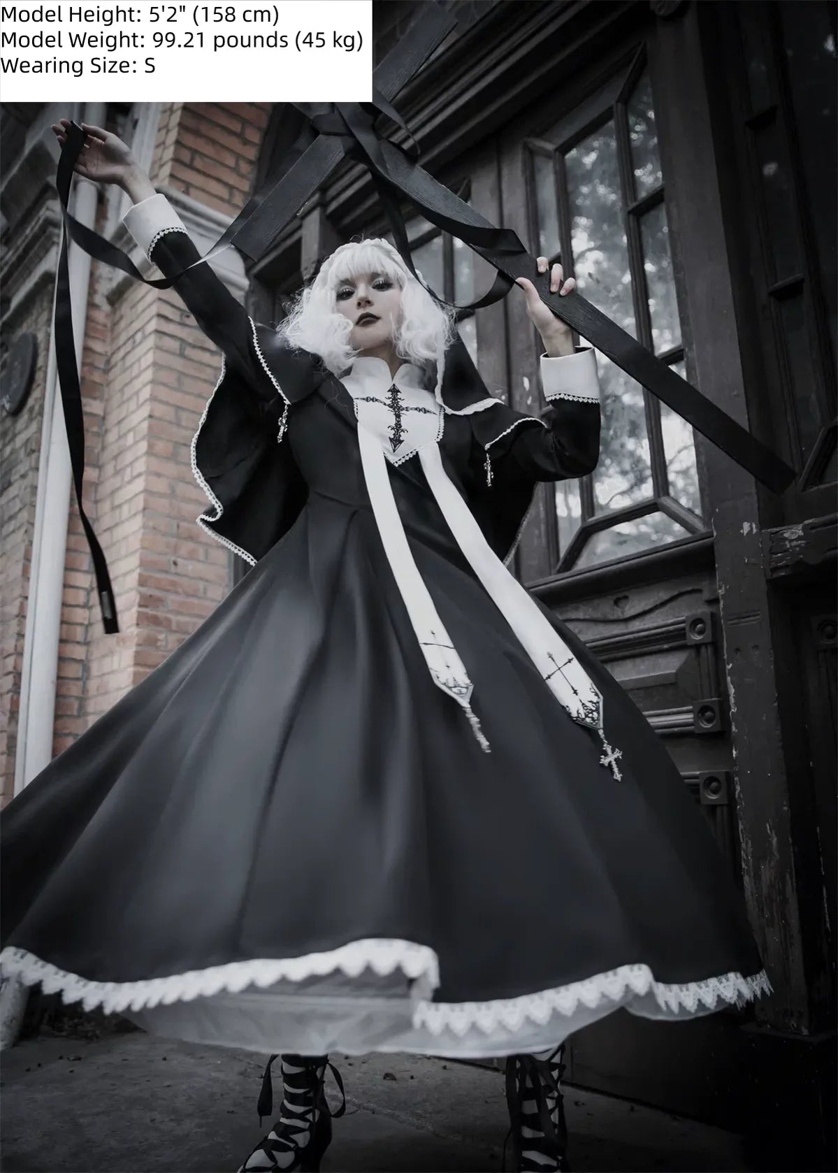 Halloween Gothic Lolita OP Dress & Cape, Cross Embroidery 45848:864800