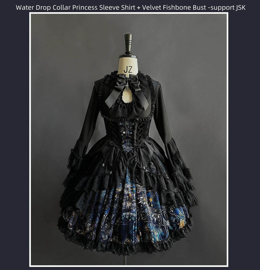 SUSIN~Night Traveler~Classic and Elegant Gothic Dress with Colorful Window Prints   