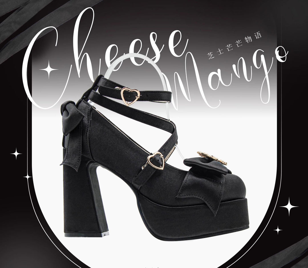 (BFM)Cheesecake~Mousse Heart~Sweet Lolita High Heel Shoes Mary Jane Love Heel Shoes Black 34 