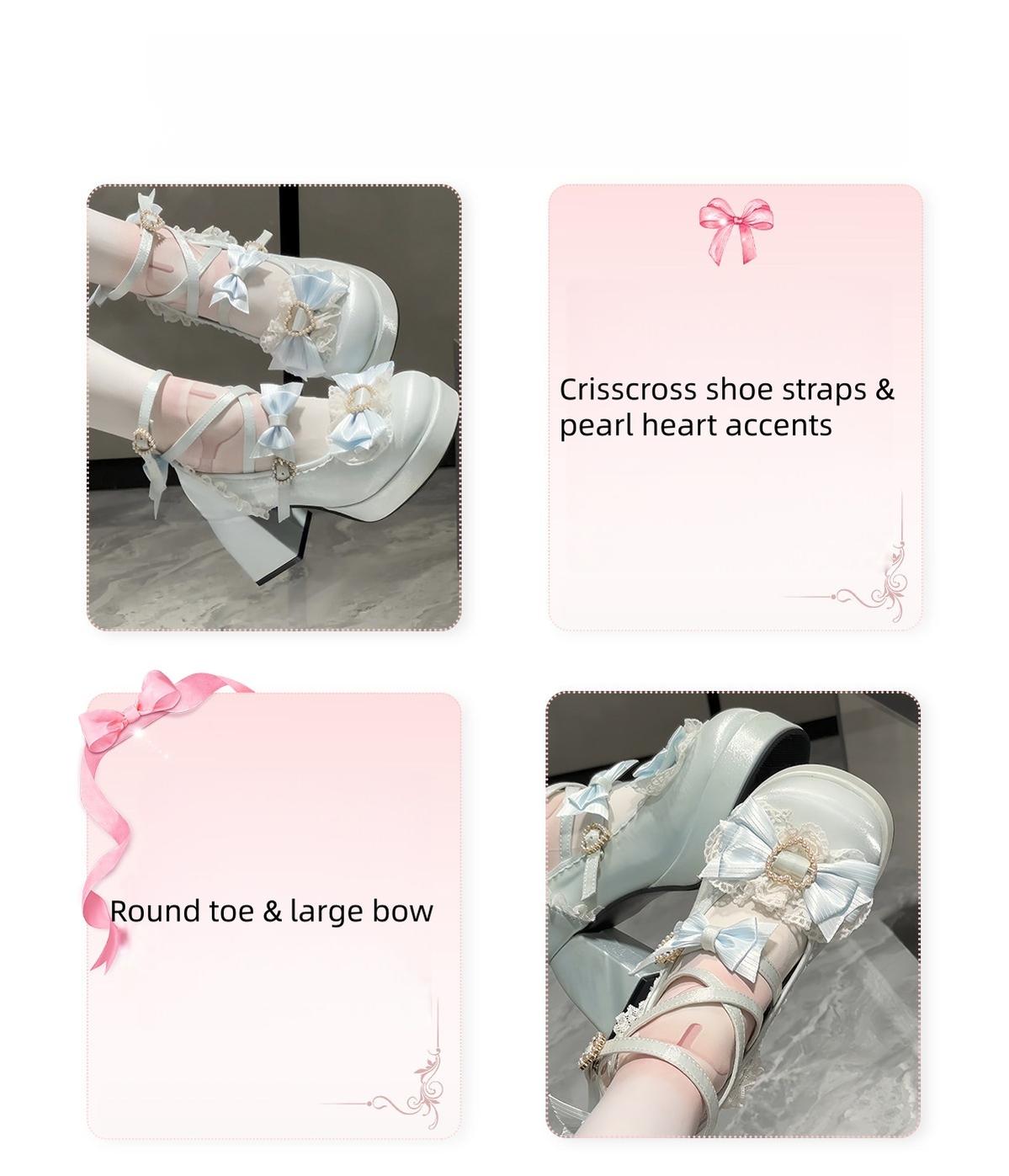 Romance of Hearts - Sweet Lolita Chunky Heeled Shoes, Pearl Heart Accents 45692:859393