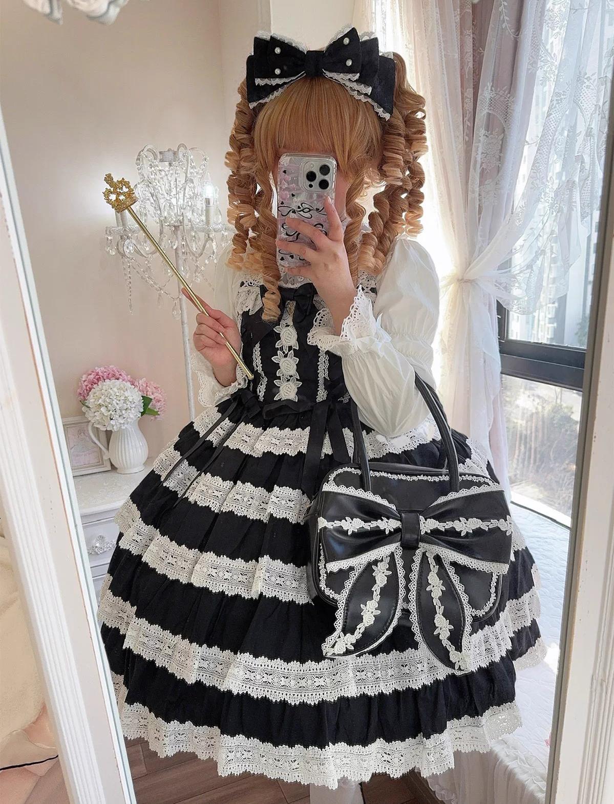 Sheep Puff - Old School Lolita Bag, Ear-Like Bow & Floral Lace