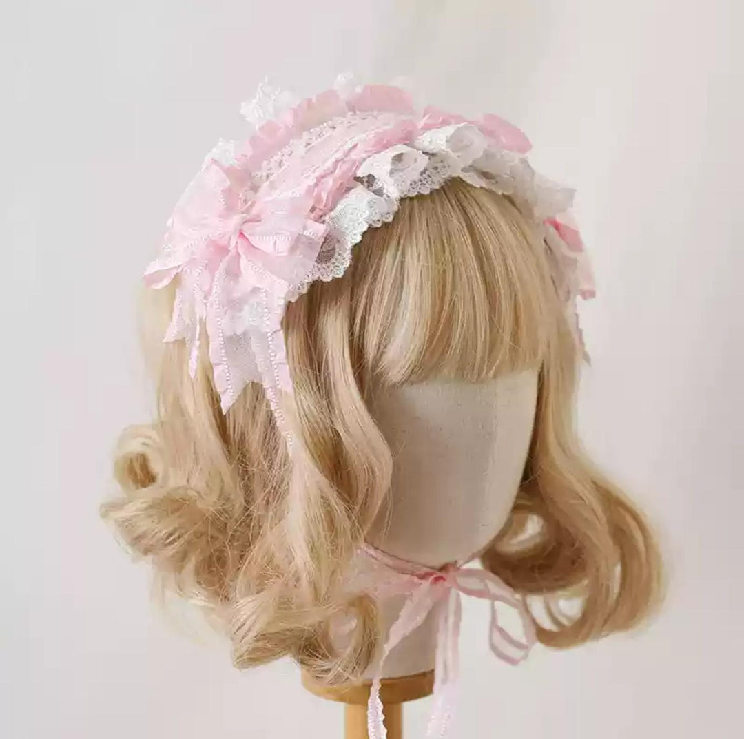 Xiaogui~Mood Limited~Elegant Lolita Headdress Bow Lace KC light pink (white lace)