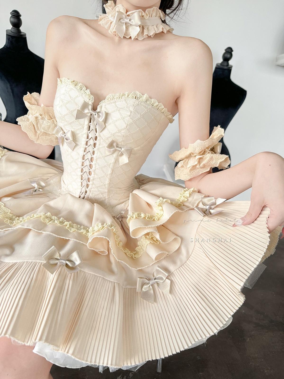 Sleeveless Princess Lolita Skirt Suit Fishbone Top Tiered SK