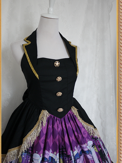 Chess Story~Doll Theater~Elegant Lolita Vest JSK Black-purple Theater Print   