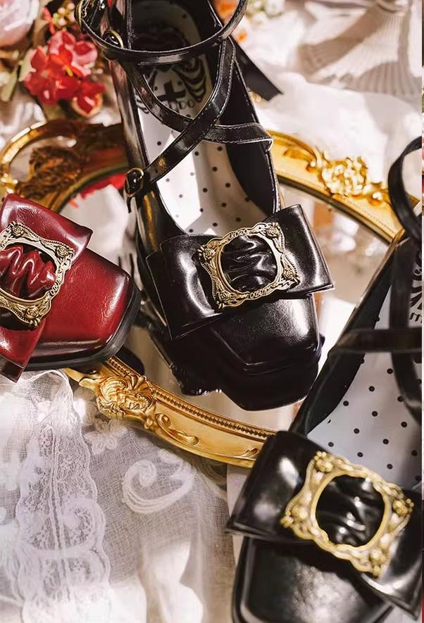 MODO~Frame Cocoa~Elegant Mid-Heel Lolita Shoes With Square Toe 42944:767209