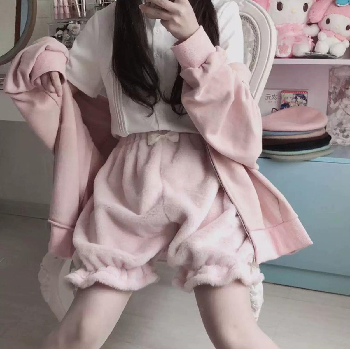 Winter Kawaii Lolita Plush Bloomers, Fleece-lined 46083:874261