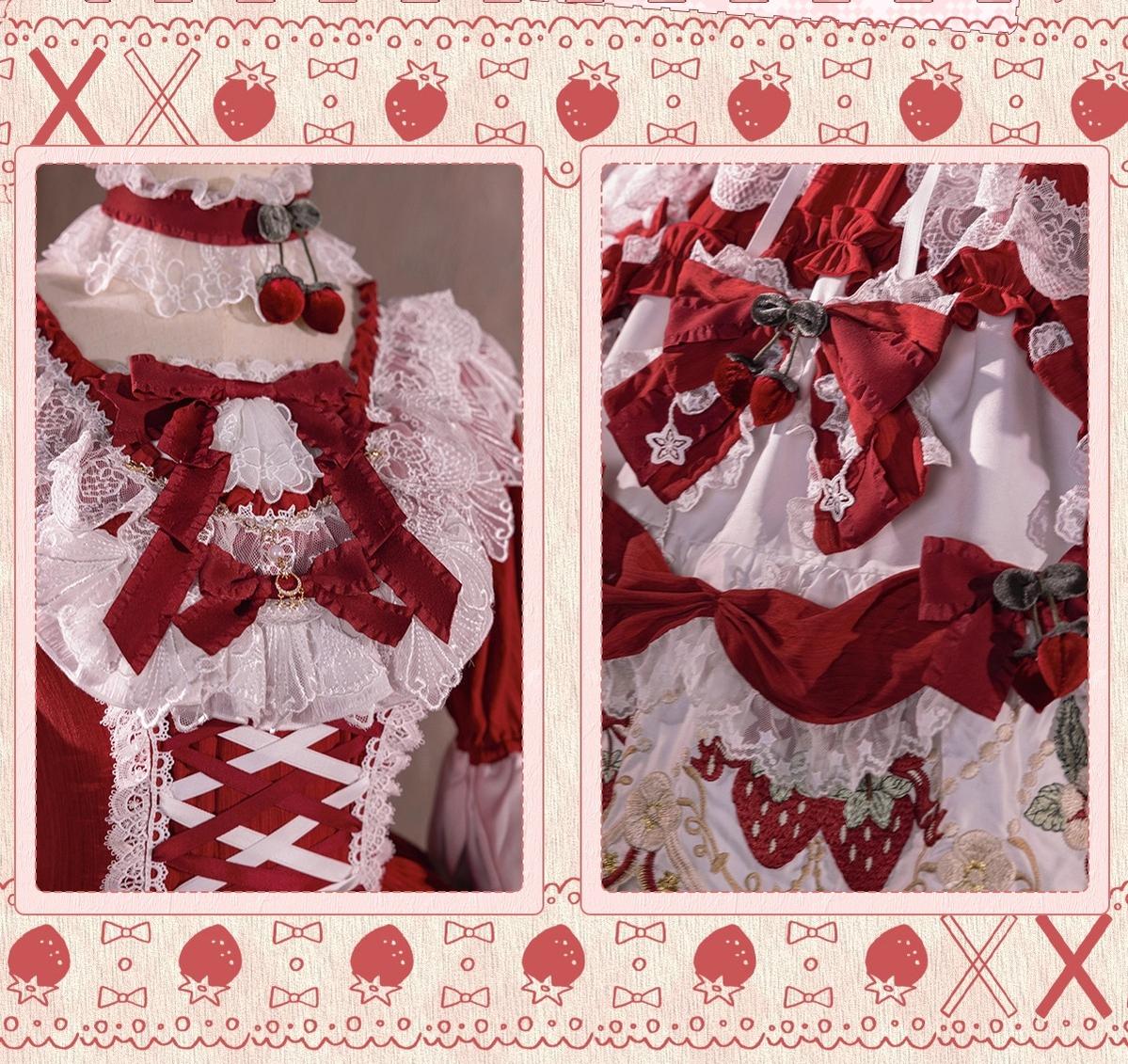 Bramble Rose - Starryberry Eden - Hime-sleeved Sweet Lolita Dress, Strawberry Embroidery 44262:801249