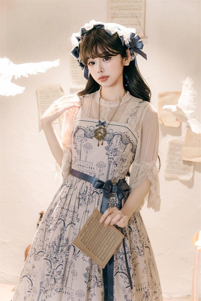 Opera - Cotton Classic Lolita Embroidered Dress, Opera Scene Print 44845:825527