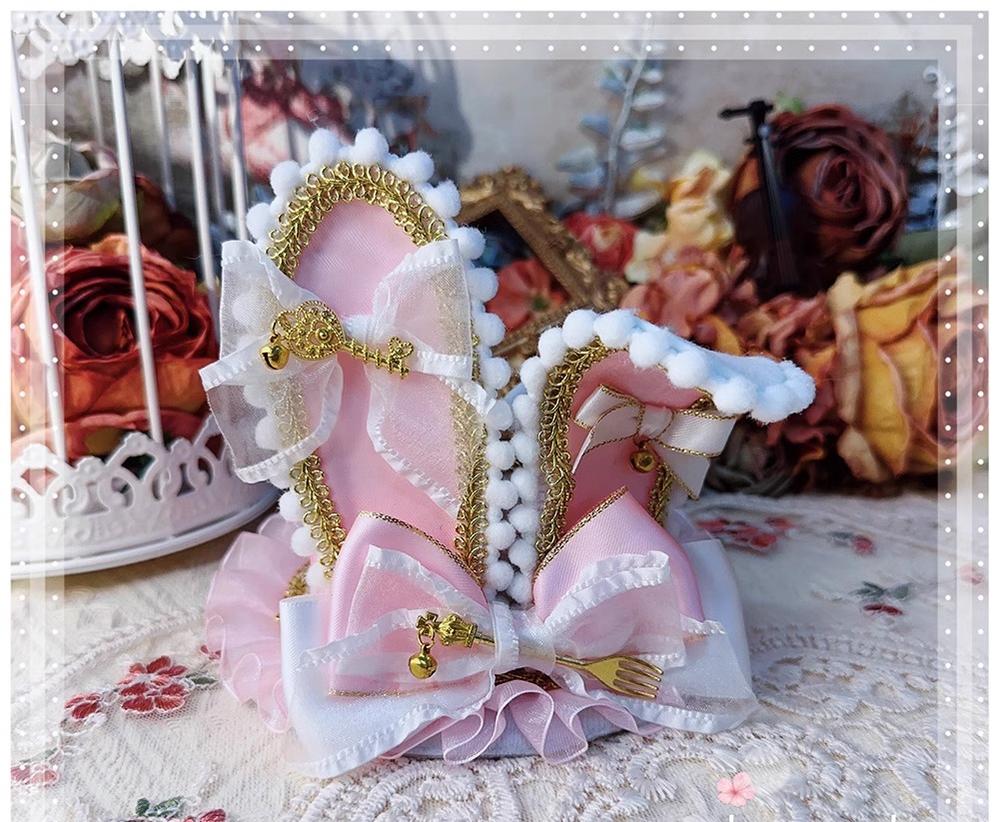 Menglu - Lolita Top Hat Rabbit Ear Bow Lolita Headdress Multicolors Platinum pink