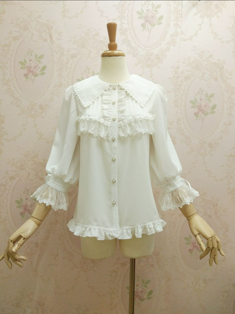 Yilia - Chiffon Sweet Lolita Peter Pan Collar Blouse White XS