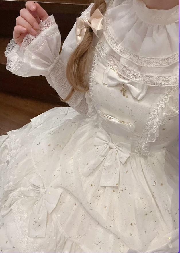 Star Wish - Classic Lolita JSK Dress, Gold Foil Constellation Chiffon 45954:869316