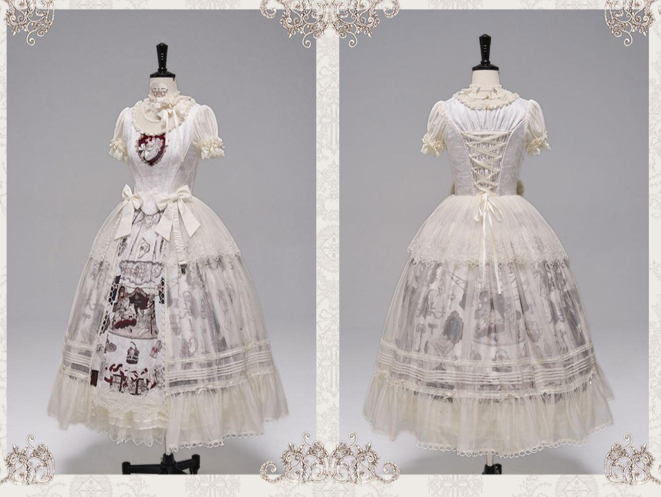 Clockwork Doll - Gothic Lolita Printed Dress, Lace & Bows 45186:839367