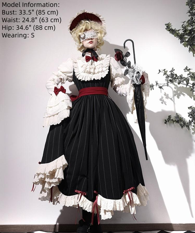 Striped Poem - Gothic Lolita Striped OP Dress with Detachable Sleeves 45403:850497