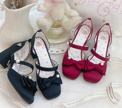 Pure Tea For Dream~Elegant Lolita Satin Mid Heel Shoes   