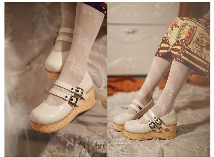 (Buy for me) MODO~Retro Lolita Round Toe Wood Bottom Shoes   