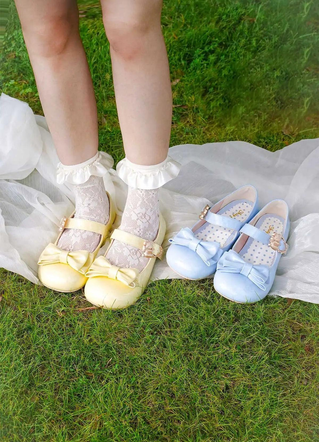 Sheep Puff~Hug Bear~Sweet Lolita Heel Shoes Bear Metal Buckle Bow Shoes   