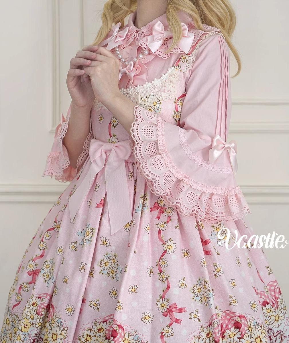 Vcastle~Sweet Crepes~Sweet Lolita Shirt with Princess Sleeves and Bow Chain 42109:734299