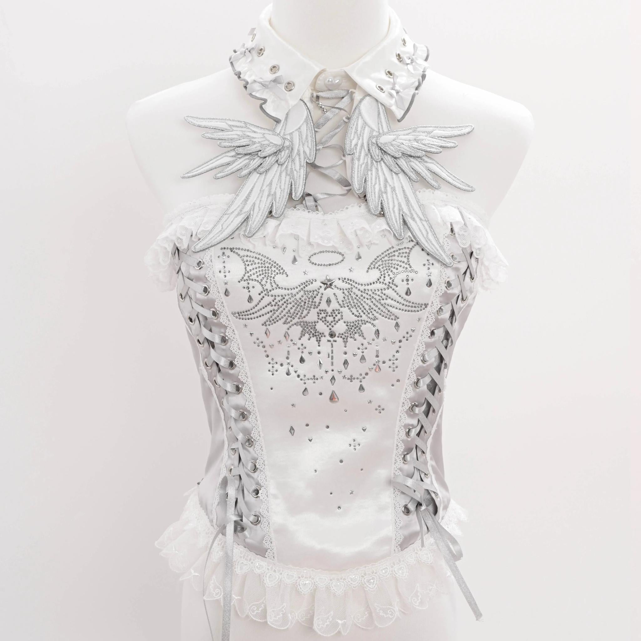 LustrE - Metallic Angel - Silver-white Punk Lolita JSK, Wing and Rhinestone Details 44276:801939