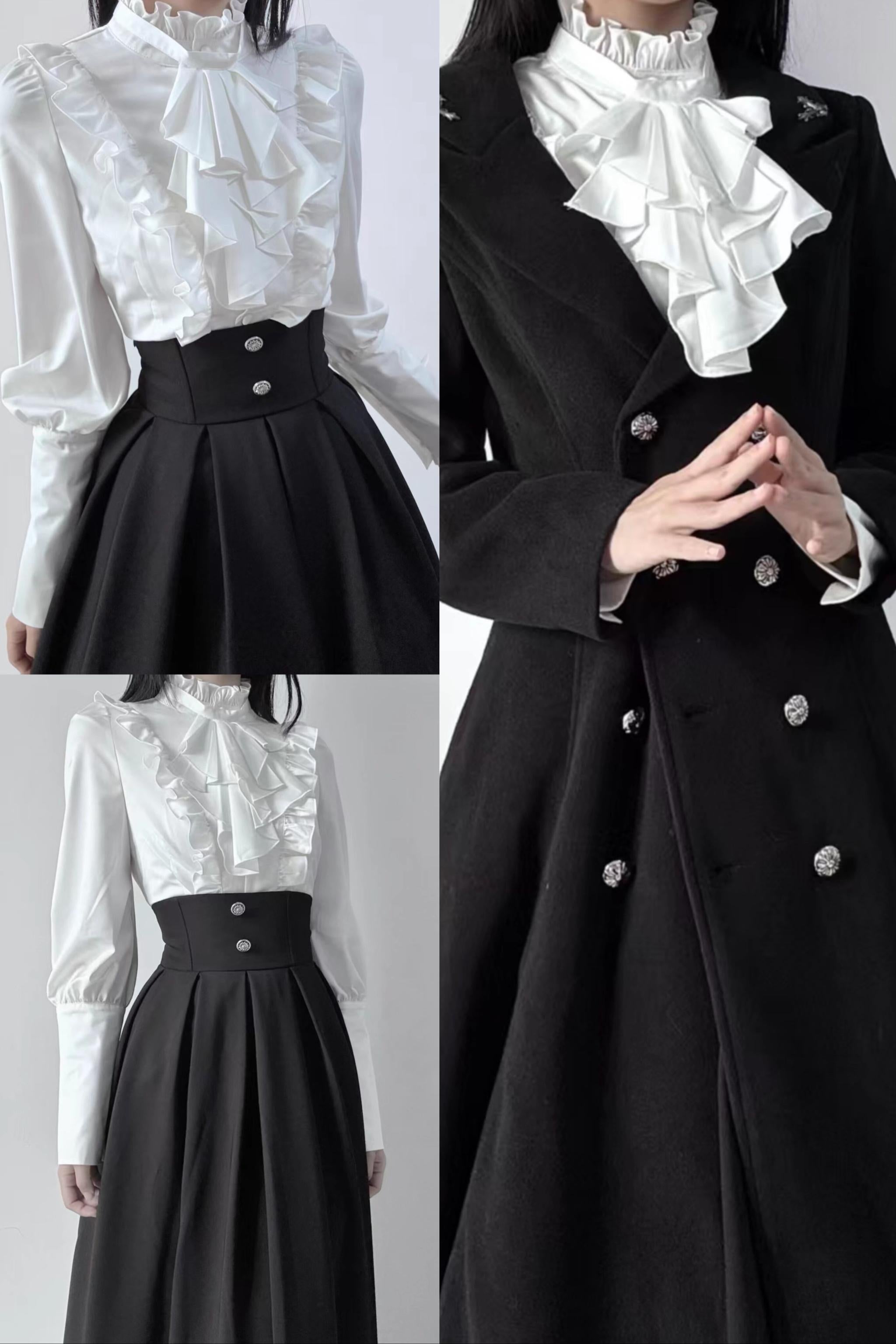 Nightingale Girl - Ode to Nobility - Gothic Lolita Mutton Sleeve Shirt, Detachable Jabot 44130:797140