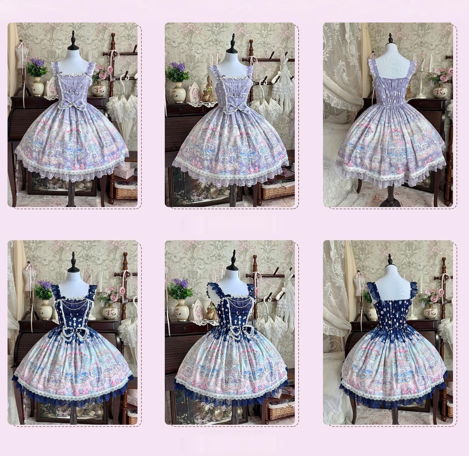 Glimmering Carousel - Sweet Lolita OP & JSK Dress Set, Ocean Carousel Print 45827:863955