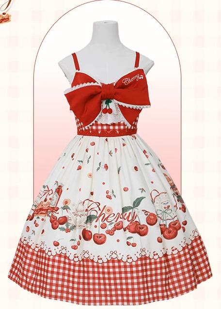 Mademoiselle Pearl~Cherry~Christmas Winter Lolita OP Dress S Suspender JSK 