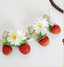 Xiaogui - Sweet Lolita Hair Pin Flower Strawberry Shaped a pair of gradient bow strawberry hair pins