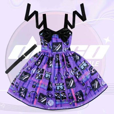(BFM)Royal Fairy Tale~Daily Lolita JSK Dress Disco Print Dress Sweet Cool JSK Size 0 (S-M) Purple print 